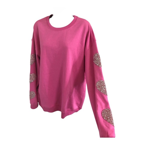 heart shaped glitter patch embroidered sleeves pink sweatshirt size XL brand new - Picture 10 of 14
